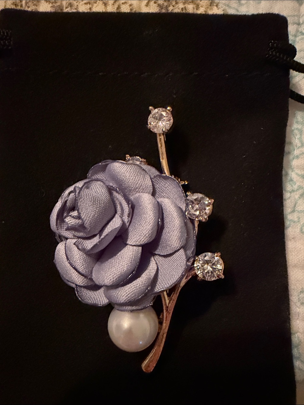 Brooch Blue Gold 11.5mm Rose Flower White Freshwater Pearl Bouquet Broach Pin